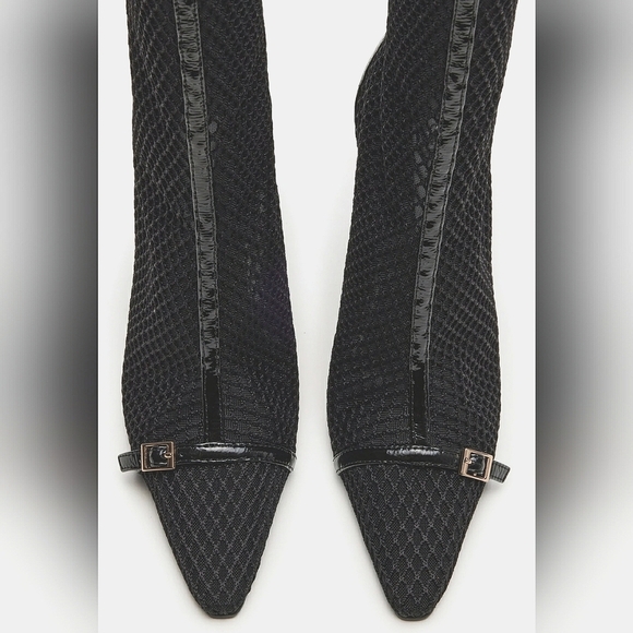 Steve MADDEN Black Stiletto Gold Buckle Mesh Pointed Toe Stylish Booties - Picture 3 of 7